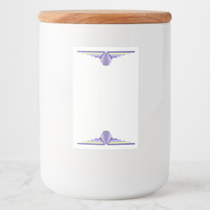 Kunstdeco-element in paars en citroen voedselcontainer etiket