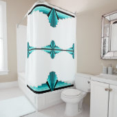 Kunstdeco-elementen in blauwgroen groen douchegordijn (In situ)