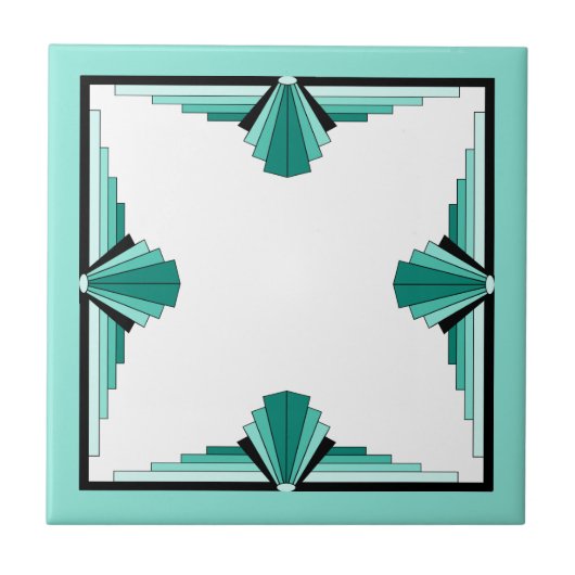 Kunstdeco-elementen in blauwgroen groen en zwart tegeltje (Voorkant)