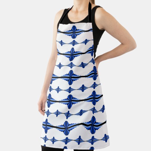 Kunstdeco-elementen in donkerblauw schort (Insitu)