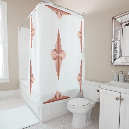 Kunstdeco-elementen in een roos goudpalet douchegordijn (In situ)