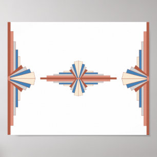 Kunstdeco-elementen in roos goud, bruin en blauw poster