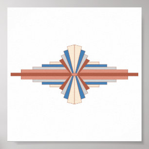 Kunstdeco-elementen in roos goud, bruin en blauw poster