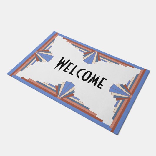 Kunstdeco-elementen in roos goud en blauw deurmat (Schuin)