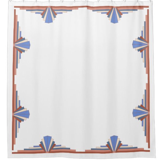 Kunstdeco-elementen in roos goud en blauw douchegordijn (Voorkant)