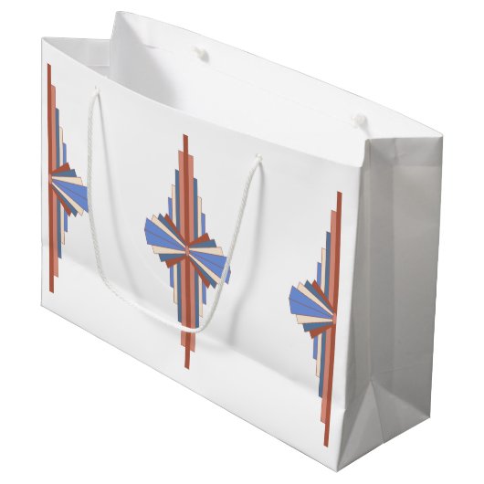 Kunstdeco-elementen in roos goud en blauw groot cadeauzakje (Voorkant Gekanteld)