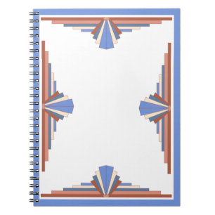 Kunstdeco-elementen in roos goud en blauw notitieboek