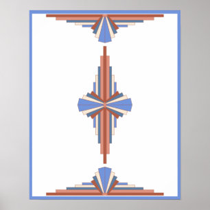 Kunstdeco-elementen in roos goud en blauw poster