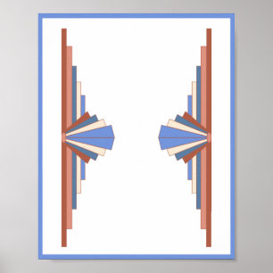 Kunstdeco-elementen in roos goud en blauw poster