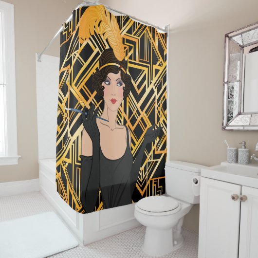 kunstdeco, flipper girl, , geweldig Gatsby, chic, Douchegordijn (In situ)