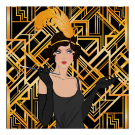 kunstdeco, flipper girl, , geweldig Gatsby, chic, Poster