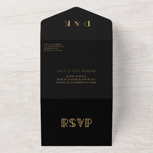  kunstdeco geometrische bruiloft uit de jaren 20 all in one uitnodiging (Buitenkant)