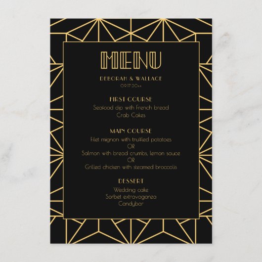  kunstdeco geometrische bruiloft uit de jaren 20 menu (Voorkant)