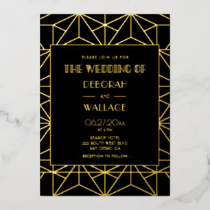 kunstdeco geometrische trouwgoud uit de jaren 20 folie uitnodiging
