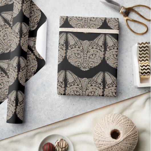 Kunstdeco goud en zwarte Egyptische kat Cadeaupapier