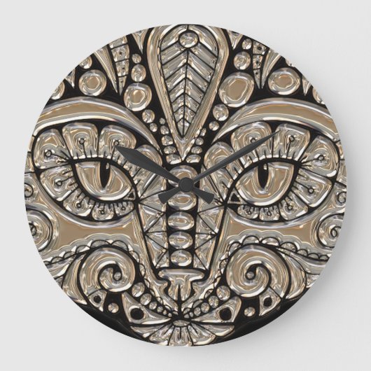 Kunstdeco goud en zwarte Egyptische kat Grote Klok (Voorkant)