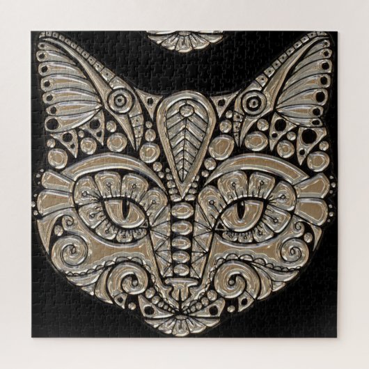 Kunstdeco goud en zwarte Egyptische kat Legpuzzel (Verticaal)