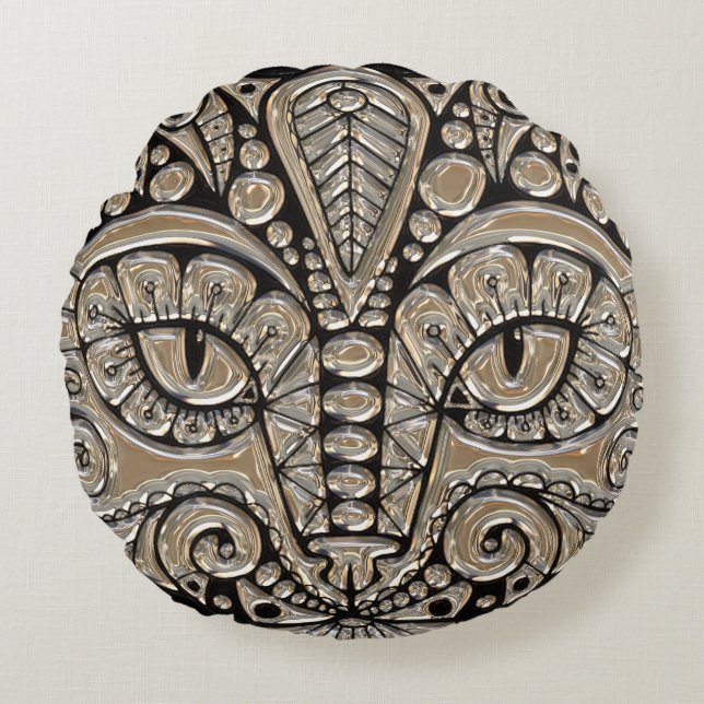 Kunstdeco goud en zwarte Egyptische kat Rond Kussen (Voorkant)