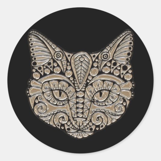 Kunstdeco goud en zwarte Egyptische kat Ronde Sticker (Voorkant)