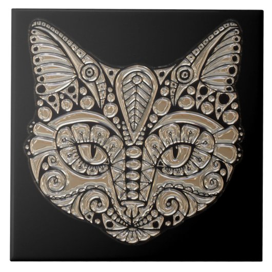 Kunstdeco goud en zwarte Egyptische kat Tegeltje (Voorkant)