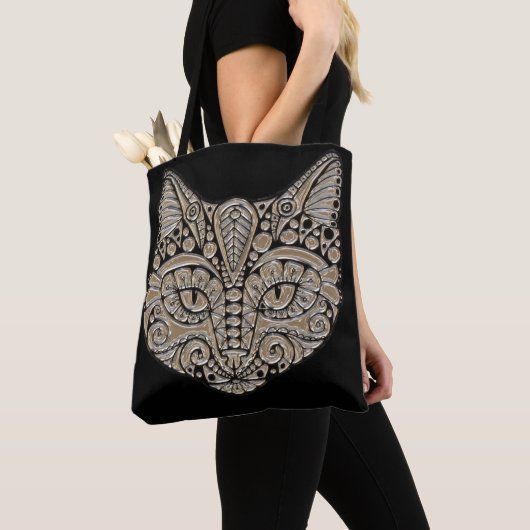 Kunstdeco goud en zwarte Egyptische kat Tote Bag (Dichtbij)