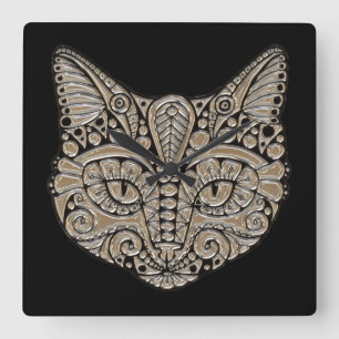 Kunstdeco goud en zwarte Egyptische kat Vierkante Klok