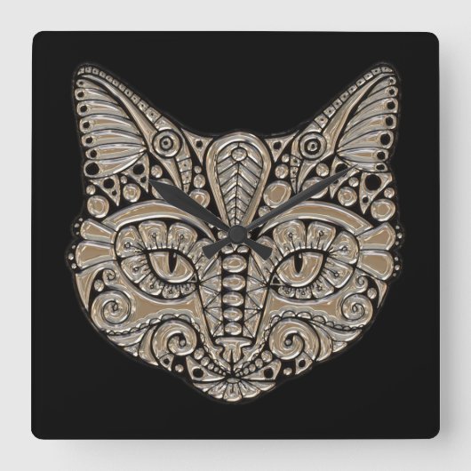 Kunstdeco goud en zwarte Egyptische kat Vierkante Klok (Voorkant)