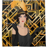 Kunstdeco, goud, zwart,1920,Gatsby,chic,patroon,gi Douchegordijn (Voorkant)