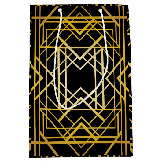 kunstdeco, goud, zwart, , retro, elegant, chic, tr medium cadeauzakje (Voorkant)