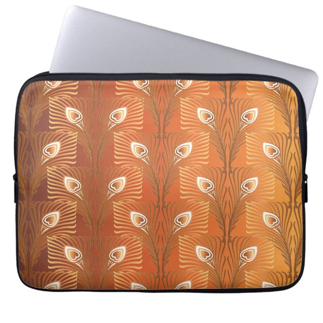  kunstdeco goudpauw-veerpatroon laptop sleeve (Voorkant)