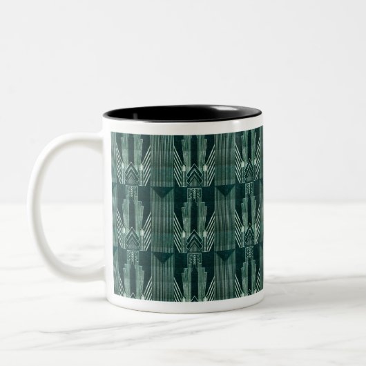 Kunstdeco, Groen, zwart, patroon, art nouveau, Tweekleurige Koffiemok (Links)
