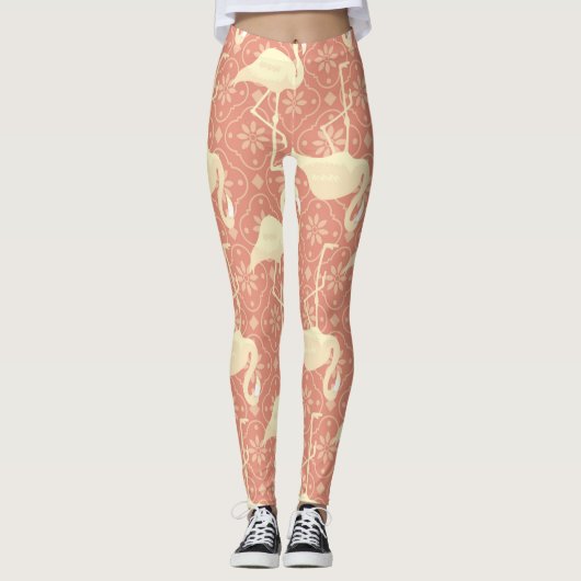 Kunstdeco inspireerde flamingo melon gekleurd leggings (Voorkant)