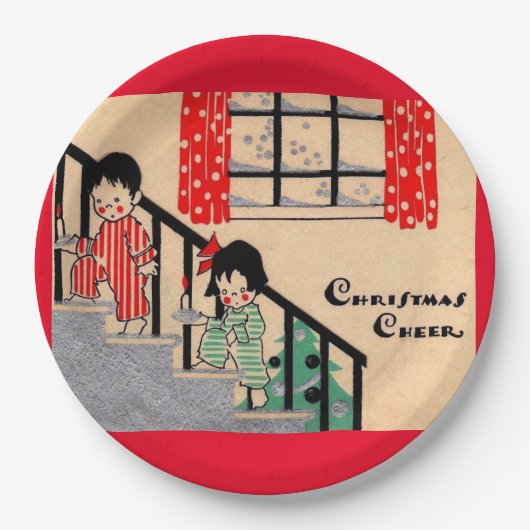 Kunstdeco-kerstkheer uit de jaren dertig papieren bordje (Voorkant)