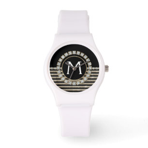 Kunstdeco Moderne horizontale strepe glitter Horloge