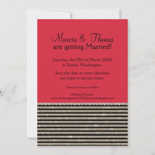 Kunstdeco Moderne horizontale strepe glitter Save The Date (Achterkant)