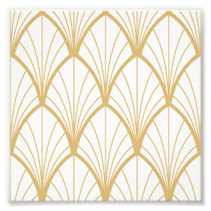 kunstdeco, mooi, ventilatorpatroon, goud, wit, vin foto afdruk