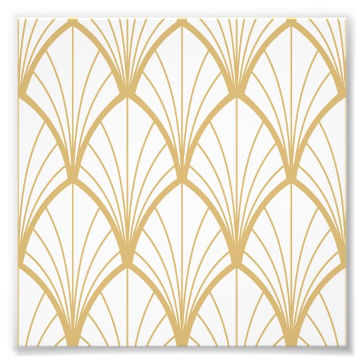 kunstdeco, mooi, ventilatorpatroon, goud, wit, vin foto afdruk (Voorkant)