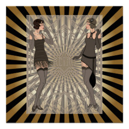 Kunstdeco, patroon, strepen, goud, zwart, , chic, poster