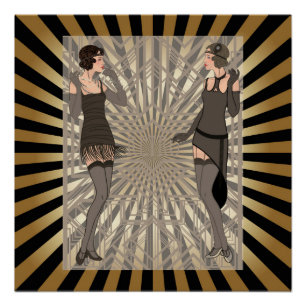 Kunstdeco, patroon, strepen, goud, zwart, , chic, poster