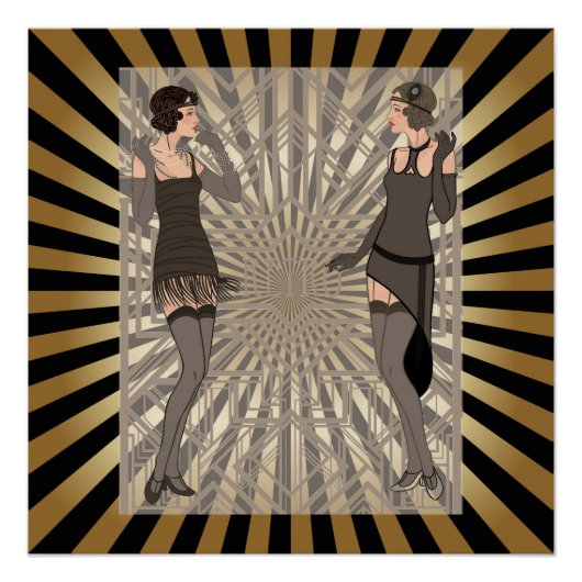 Kunstdeco, patroon, strepen, goud, zwart, , chic, poster (Voorkant)