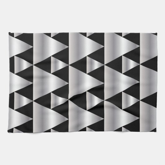 Kunstdeco, patroon, zilver, zwart, elegant, chic,  theedoek (Horizontaal)