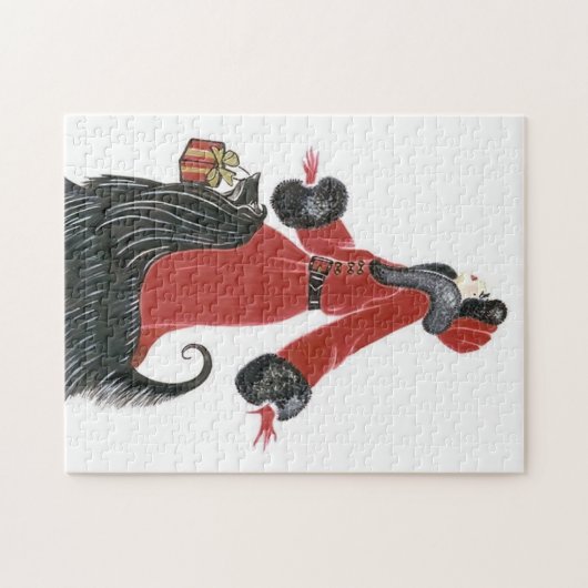 kunstdeco retro dame en hondenkerst legpuzzel (Horizontaal)