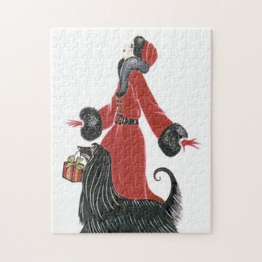kunstdeco retro  dame en hondenkerst legpuzzel (Verticaal)