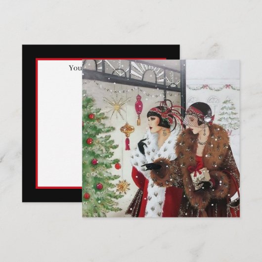 kunstdeco retro  dames kerst feestdagenkaart (Voorkant / Achterkant)