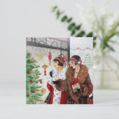 kunstdeco retro  dames kerst feestdagenkaart (Staand voorkant)