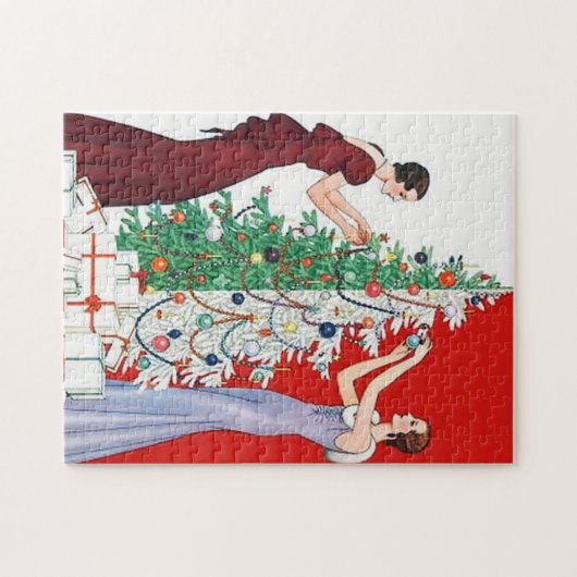 kunstdeco retro  dames kerst legpuzzel (Horizontaal)