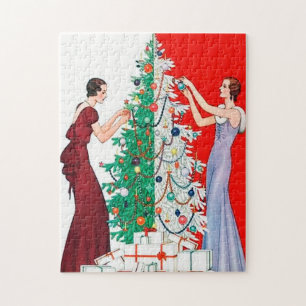 kunstdeco retro  dames kerst legpuzzel