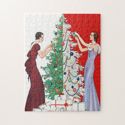 kunstdeco retro  dames kerst legpuzzel (Verticaal)