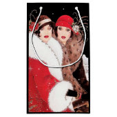 kunstdeco retro  dames met kerstfeestdag klein cadeauzakje (Achterkant)
