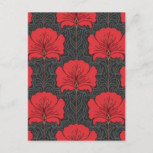 Kunstdeco, rode bloemen, zwart, , chic, elegant, briefkaart (Voorkant)